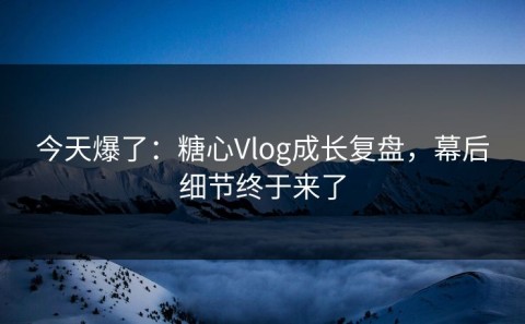 今天爆了：糖心Vlog成长复盘，幕后细节终于来了