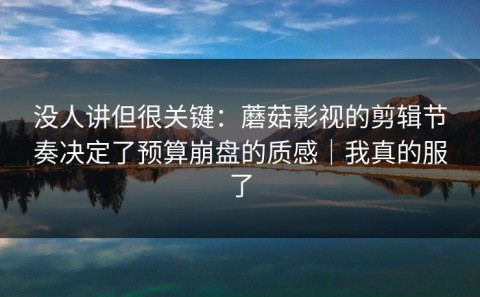 没人讲但很关键：蘑菇影视的剪辑节奏决定了预算崩盘的质感｜我真的服了