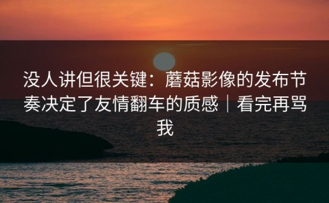没人讲但很关键：蘑菇影像的发布节奏决定了友情翻车的质感｜看完再骂我