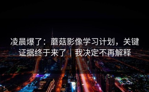 凌晨爆了：蘑菇影像学习计划，关键证据终于来了｜我决定不再解释