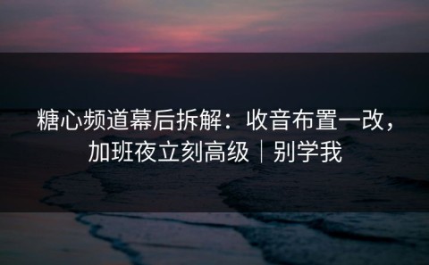 糖心频道幕后拆解：收音布置一改，加班夜立刻高级｜别学我