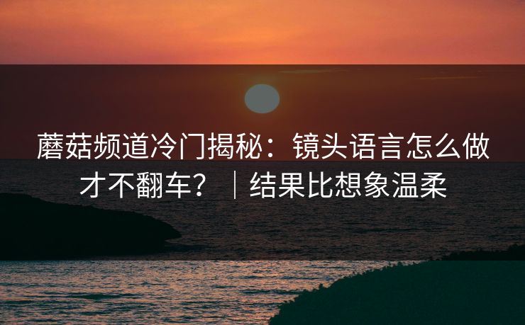 蘑菇频道冷门揭秘：镜头语言怎么做才不翻车？｜结果比想象温柔